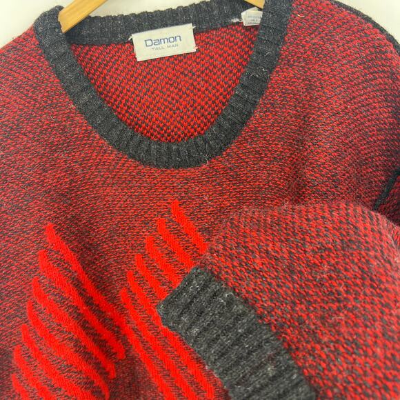Damon Tall Man Vintage 100% Wool Red Argyle Sweater Size XLT - Picture 2 of 9